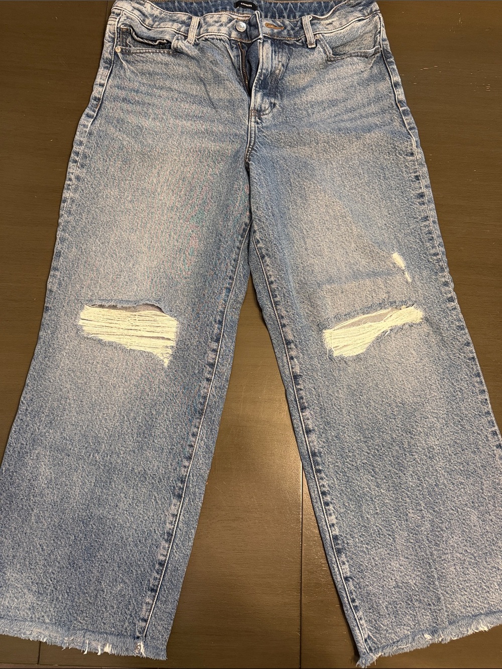 Women’s size 12S. Express Blue Distressed Wide-Leg Jeans